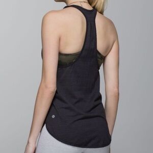 Lululemon Black Striped Racerback Athletic Tank Top Scalloped Trim Size 10